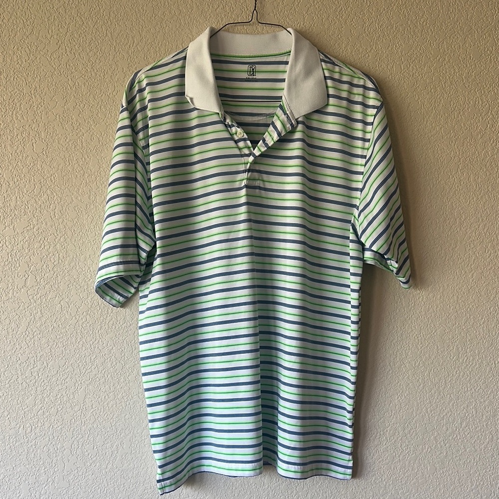 Striped Polo Shirt in Green, Blue and White